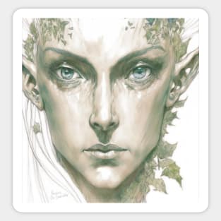 Fantasy Elven Female Character Concept "The Unicorn Priestess" Sticker